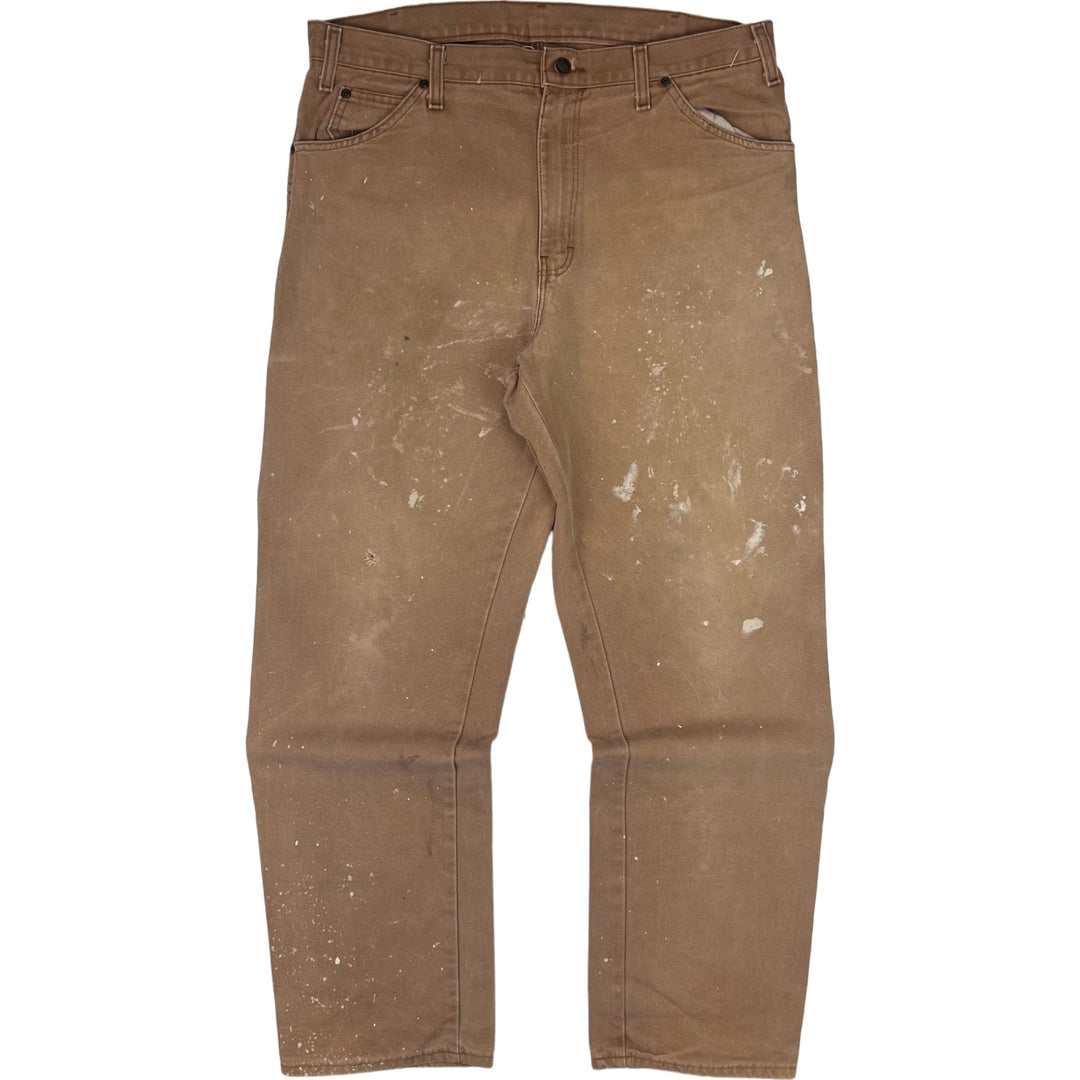 Dickies Paint Splattered Workwear Carpenter Trousers Brown