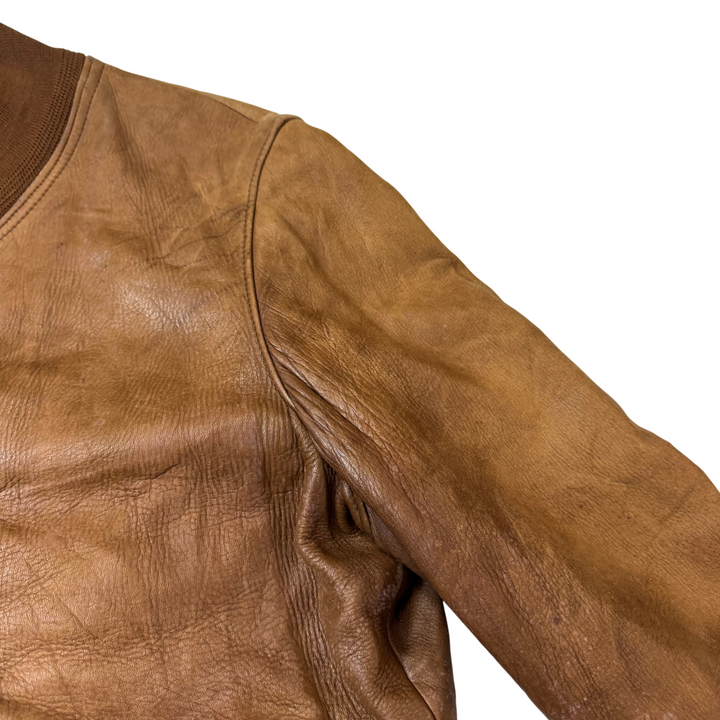 Pielini 90's Leather Button Up Bomber Jacket Brown