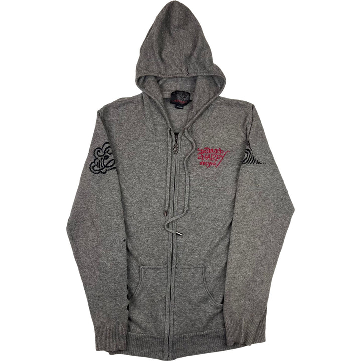 Ed Hardy Love Kills Zip-Up Hooded Wool Sweatshirt Grey