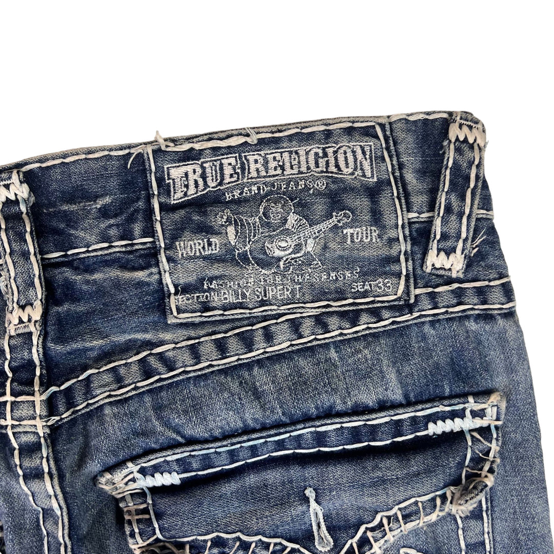True Religion Contrast Stitch Billy Super T Embroidered Jeans Blue