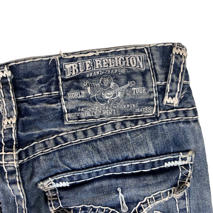 True Religion Contrast Stitch Billy Super T Embroidered Jeans Blue