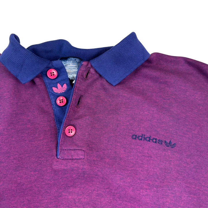 Vintage Adidas 80's Button-Up Collared Sweatshirt Purple