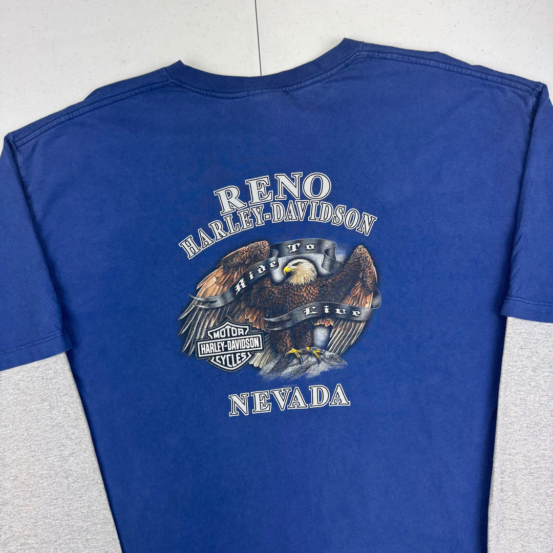 Harley-Davidson Reno Nevada 2007 Long Sleeve Graphic T-shirt Blue Grey