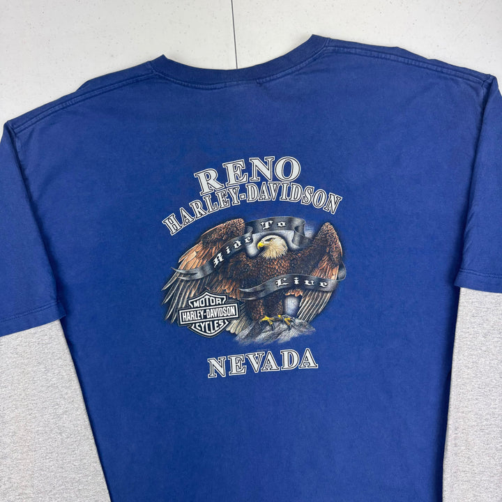 Harley-Davidson Reno Nevada 2007 Long Sleeve Graphic T-shirt Blue Grey