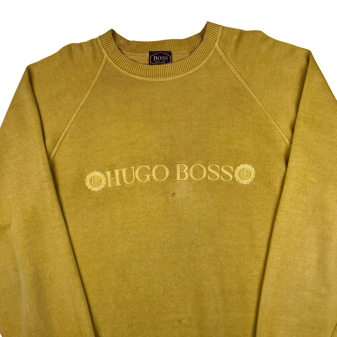 Vintage Hugo Boss Embroidered Logo Sweatshirt Mustard Yellow