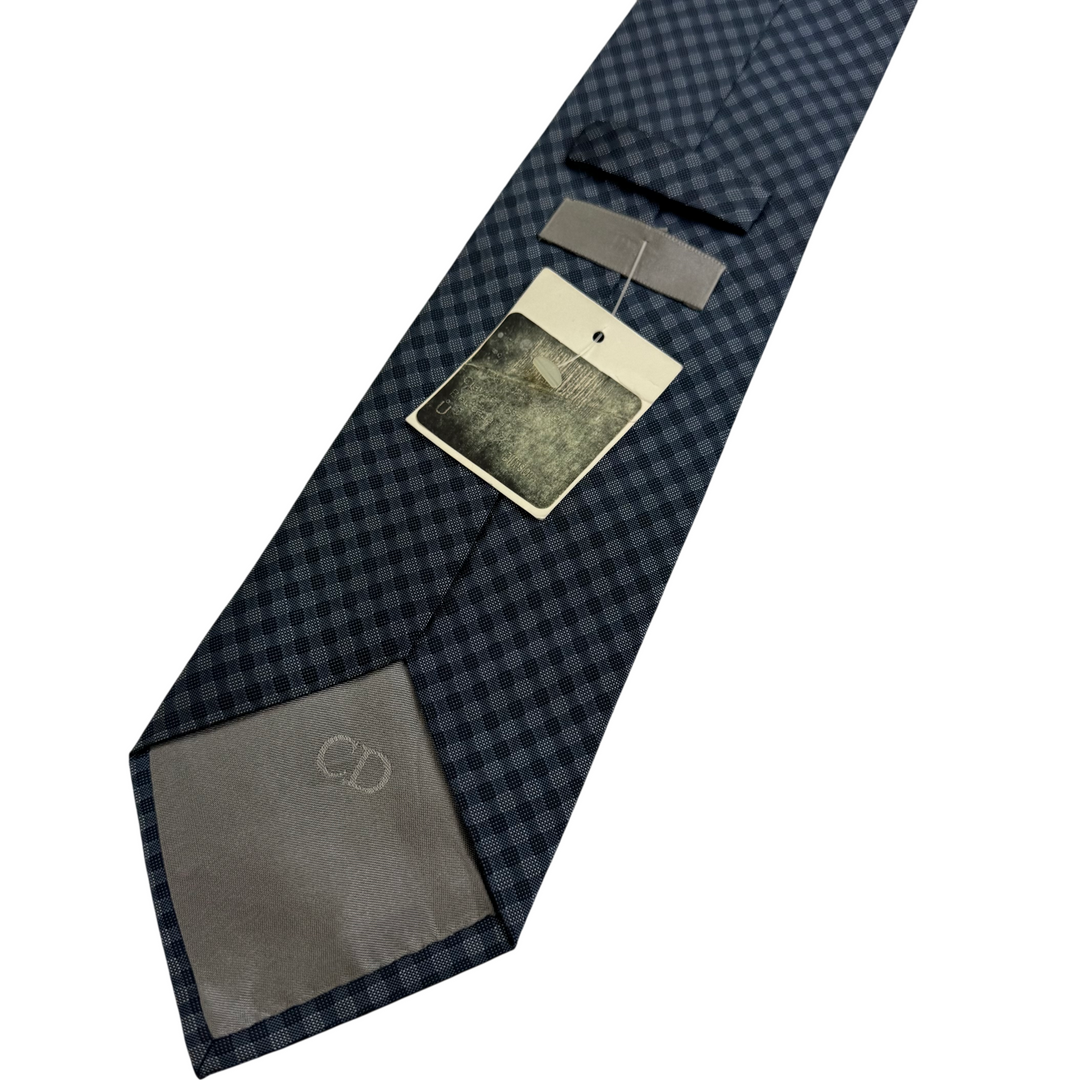 Christian Dior Checked Silk Tie Blue