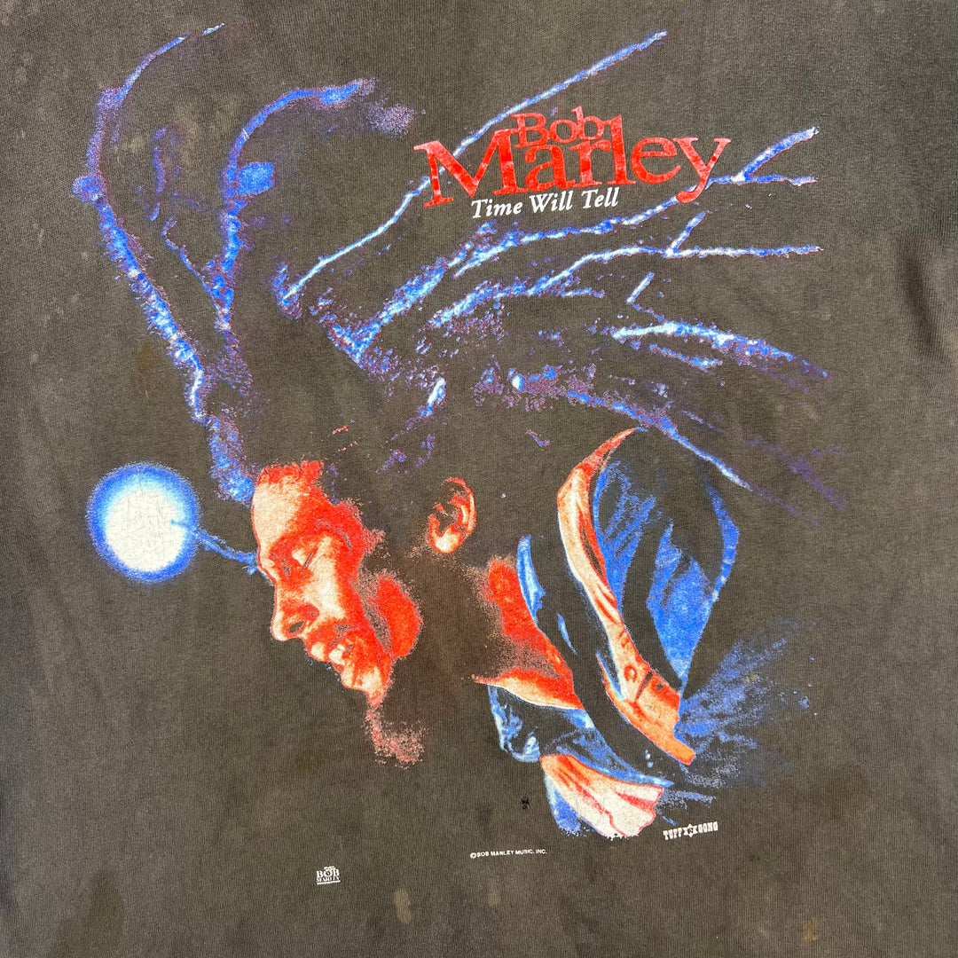 Vintage 90's Bob Marley Time Will Tell Graphic Single Stitch T-shirt Black Rare