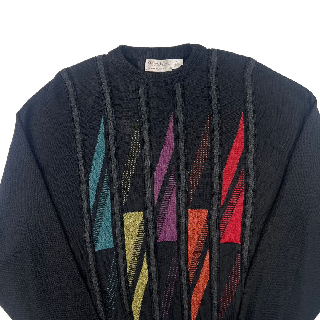 Vintage St. Croix Wool Roundneck Knitted Sweater Black Multicoloured