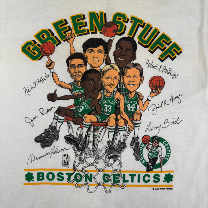 Vintage Salem Sportswear Boston Celtics 80's NBA Green Stuff Graphic T-shirt White