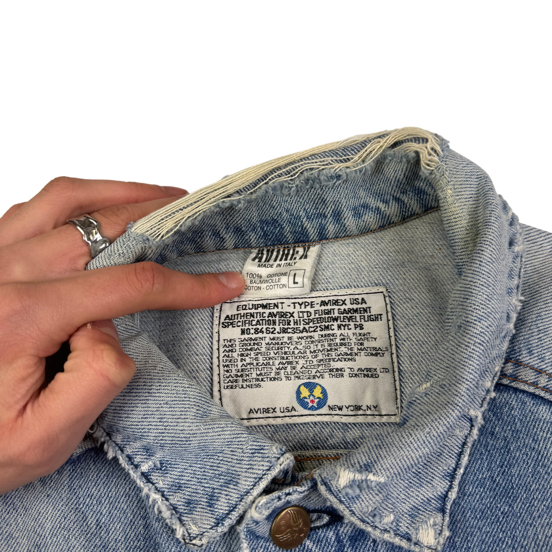 Avirex 90's Distressed Denim Jacket Blue