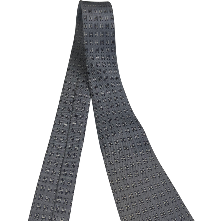 Hermes Pattern Silk Tie Grey