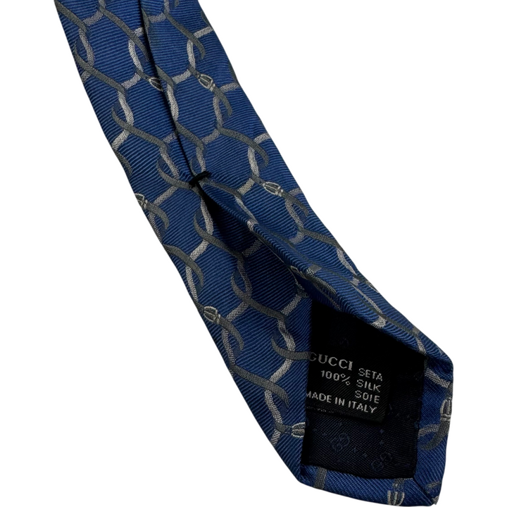 Gucci Chain Pattern Silk Tie Blue