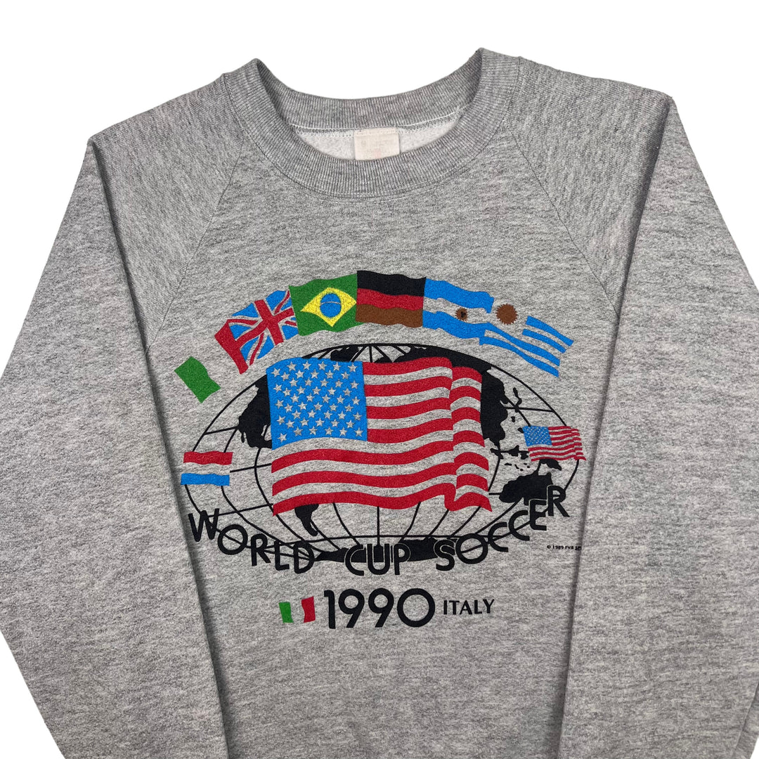 Vintage 1990 World Cup Soccer Italy Graphic Sweatshirt Fruit Of The Loom Grey Rare