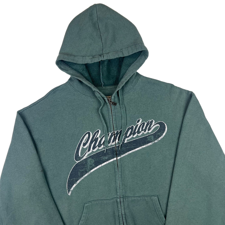 Champion Script Logo Zip-Up Hooded Sweatshirt Green