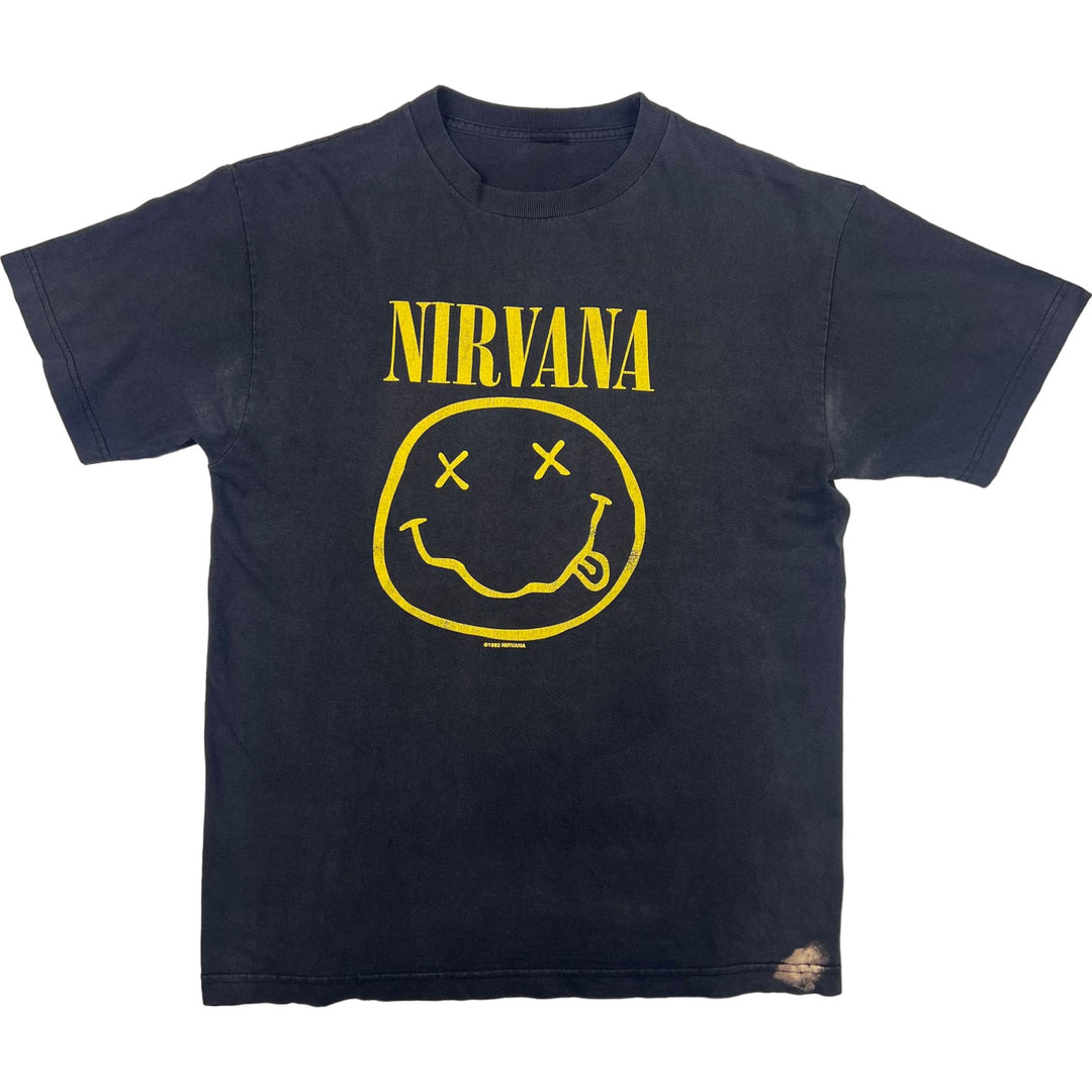 Vintage 1992 Nirvana Smiley Face Graphic T-shirt Black Rare