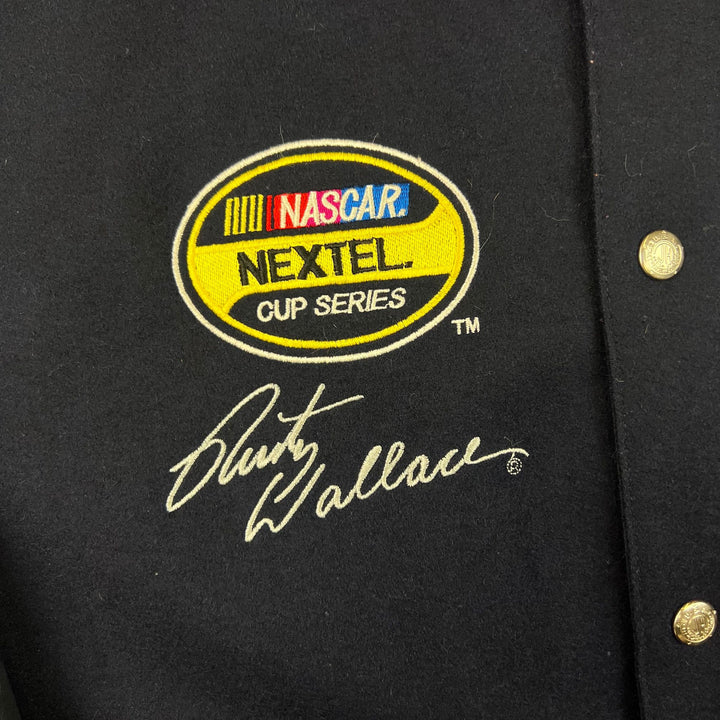 NASCAR Rusty Wallace Reversible Varsity Jacket Leather Sleeves Navy