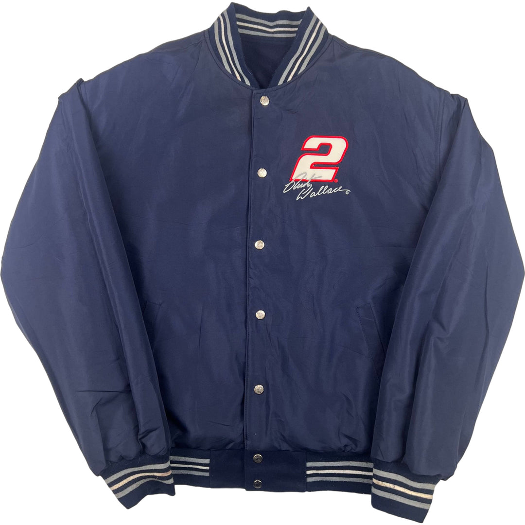 NASCAR Rusty Wallace Reversible Varsity Jacket Leather Sleeves Navy