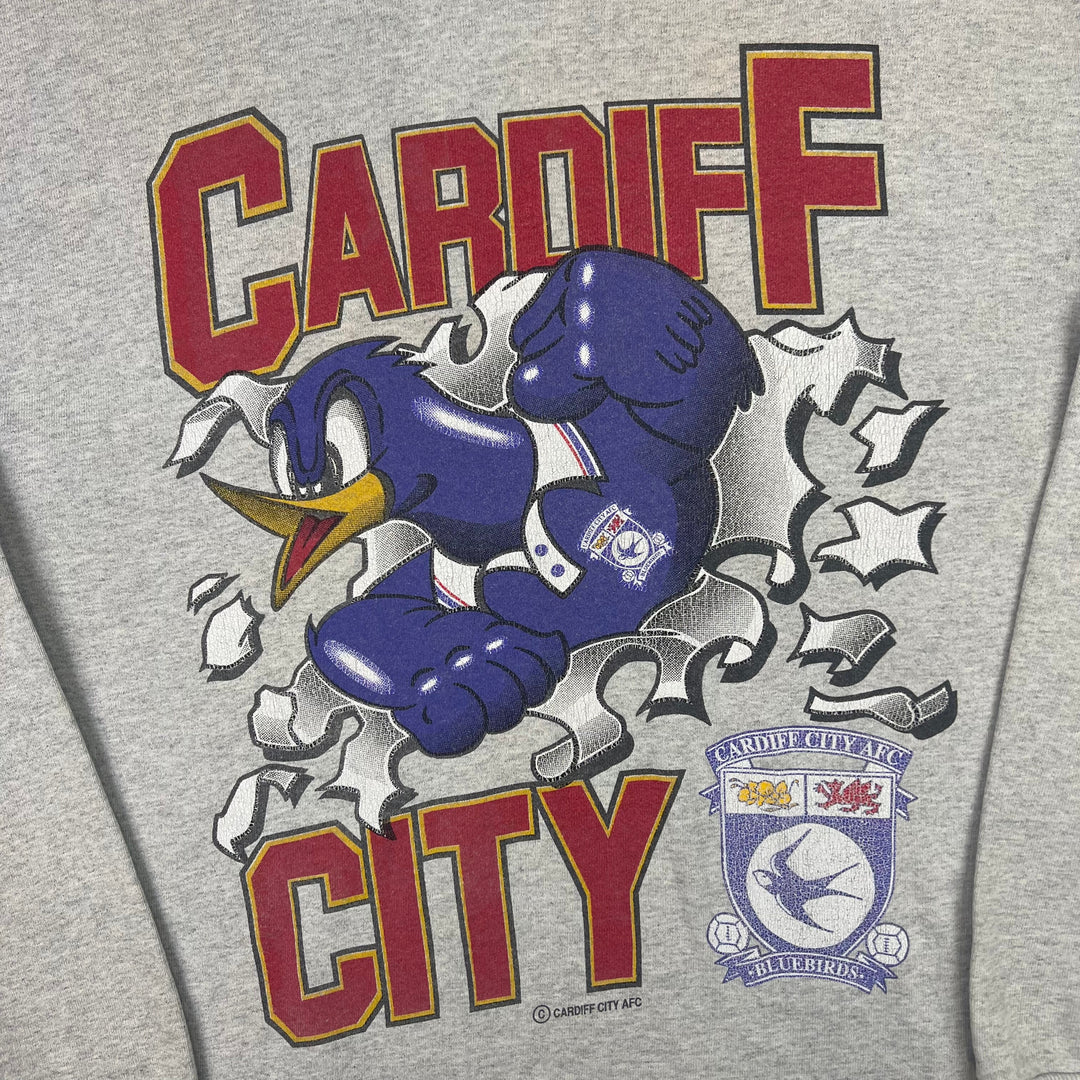 Vintage Cardiff City Blue Birds Graphic Sweatshirt Grey Fruit of The Loom Rare