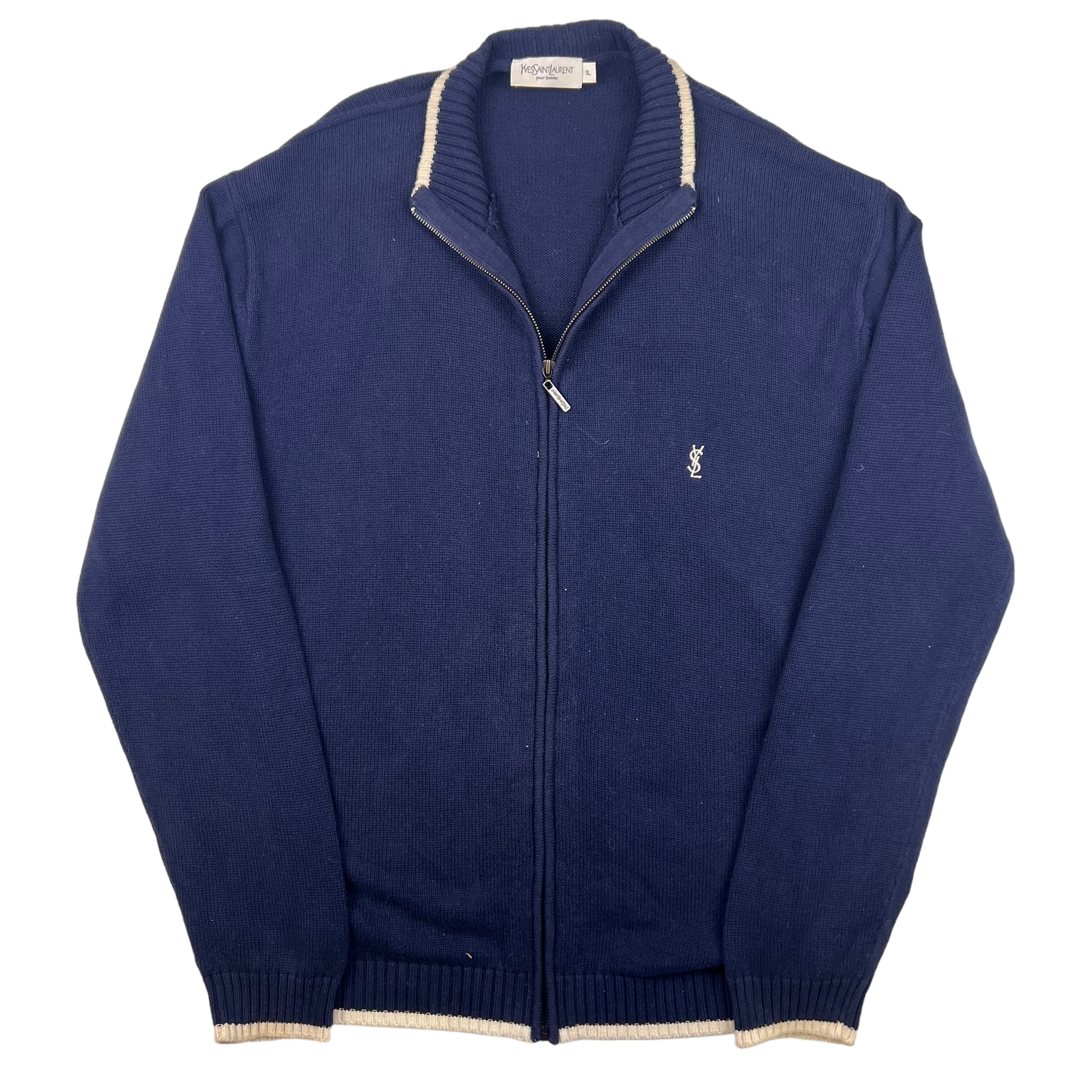 Yves Saint Laurent Zip-Up Knitted Sweatshirt Navy | Bring It Back