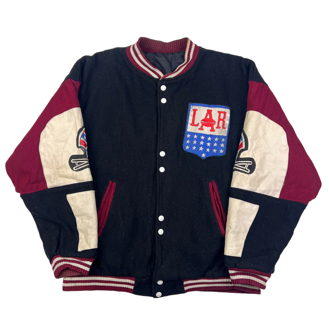 Vintage Los Angeles Rams Varsity Bomber Jacket Rare Black Maroon Cream