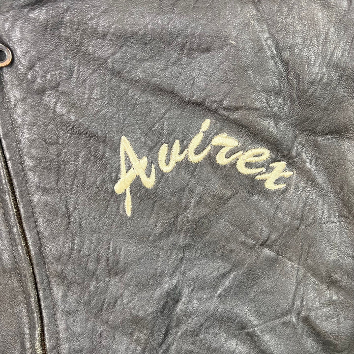 Avirex New Millennium Company Spell Out Leather Jacket Black Beige