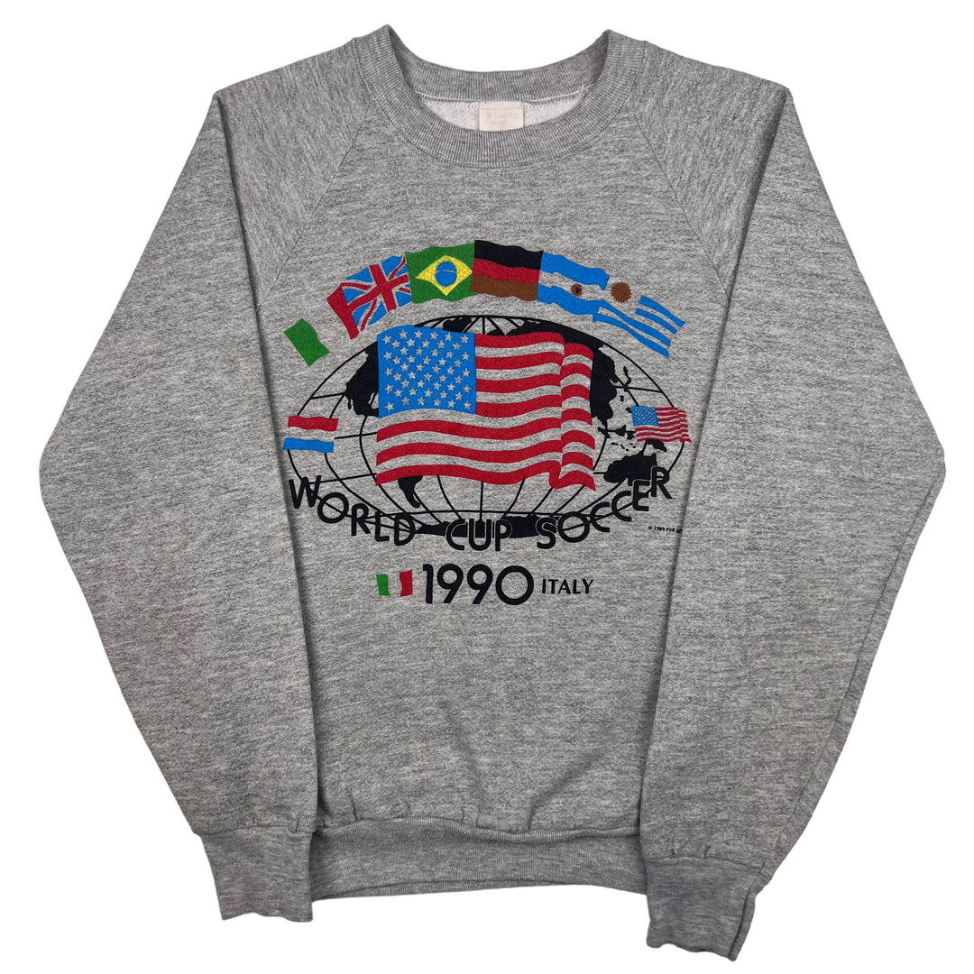 Vintage 1990 World Cup Soccer Italy Graphic Sweatshirt Fruit Of The Loom Grey Rare