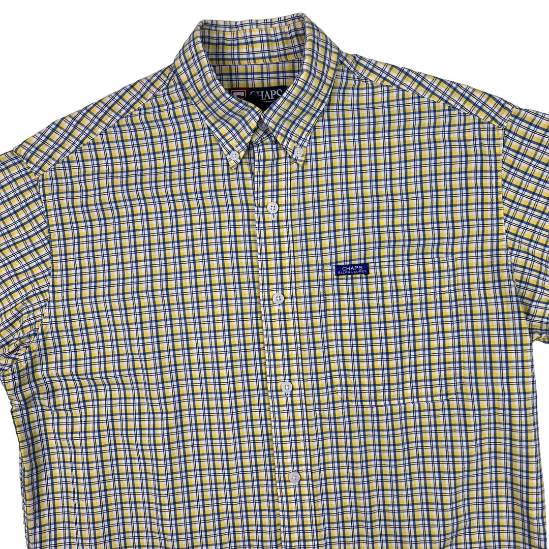 Chaps Ralph Lauren Checkered Short Sleeve Shirt Yellow Blue