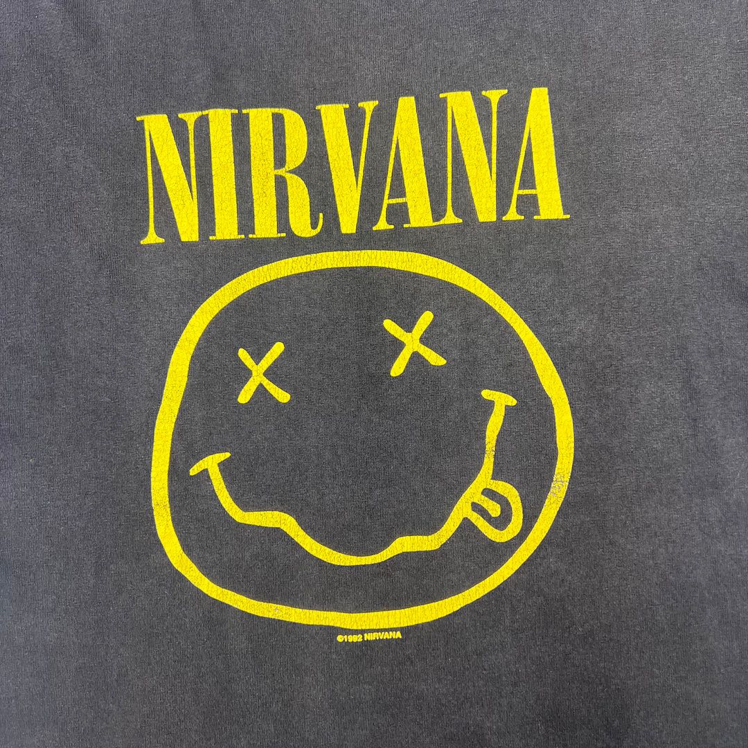 Vintage 1992 Nirvana Smiley Face Graphic T-shirt Black Rare