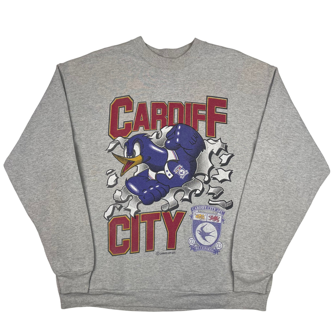 Vintage Cardiff City Blue Birds Graphic Sweatshirt Grey Fruit of The Loom Rare