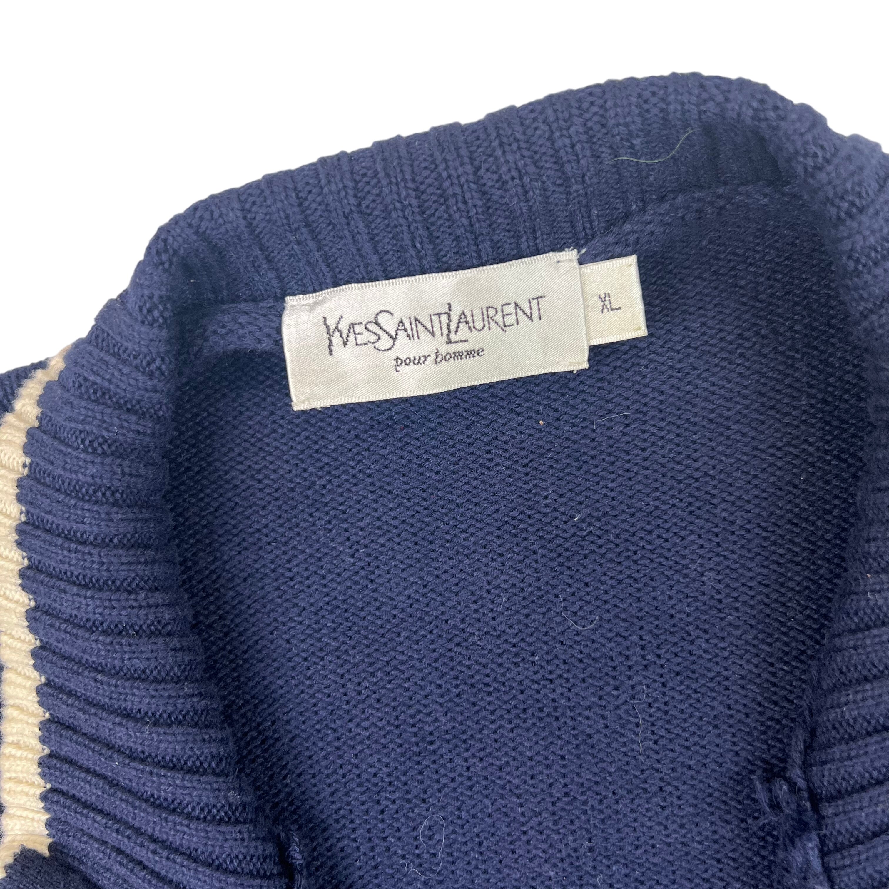 Yves Saint Laurent Zip-Up Knitted Sweatshirt Navy | Bring It Back