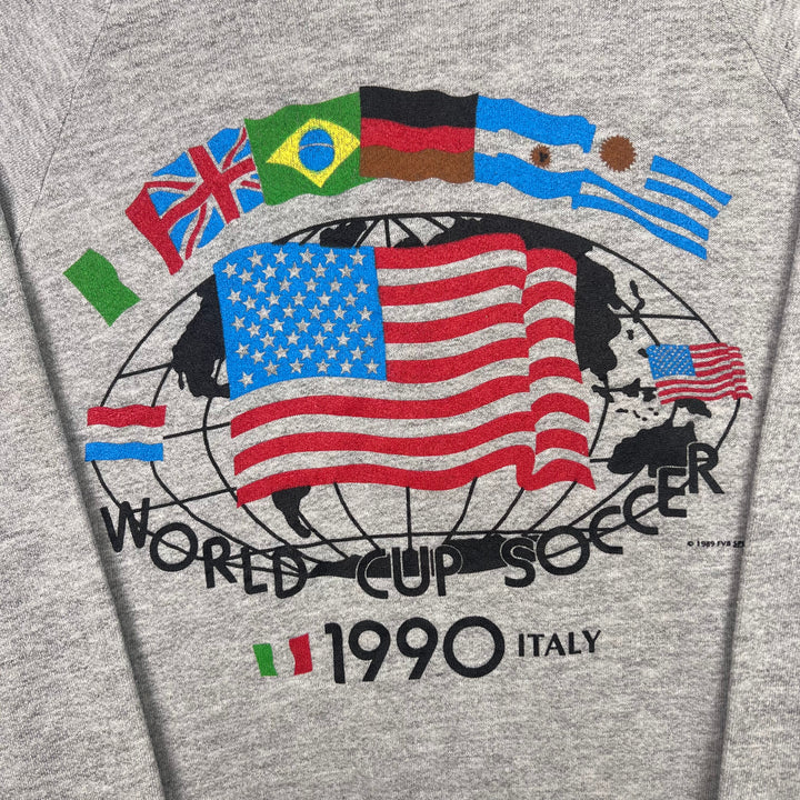 Vintage 1990 World Cup Soccer Italy Graphic Sweatshirt Fruit Of The Loom Grey Rare