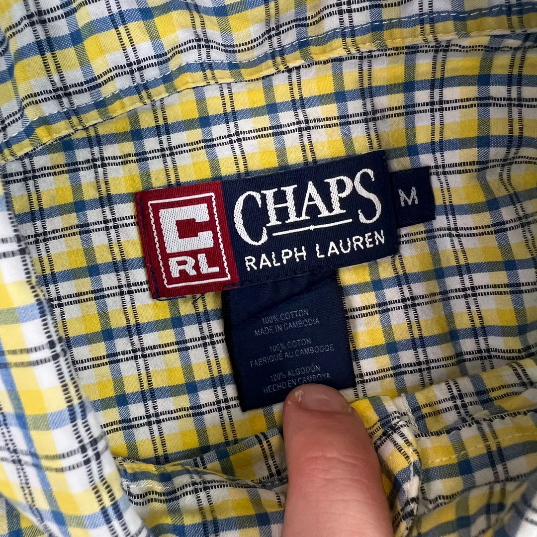 Chaps Ralph Lauren Checkered Short Sleeve Shirt Yellow Blue