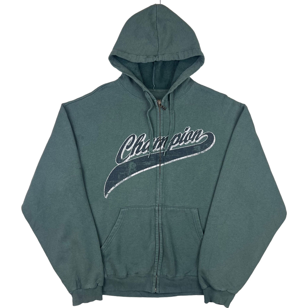 Champion Script Logo Zip-Up Hooded Sweatshirt Green