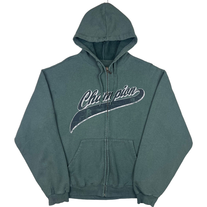 Champion Script Logo Zip-Up Hooded Sweatshirt Green