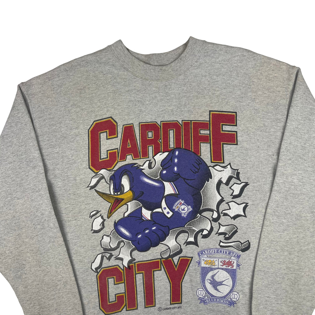 Vintage Cardiff City Blue Birds Graphic Sweatshirt Grey Fruit of The Loom Rare