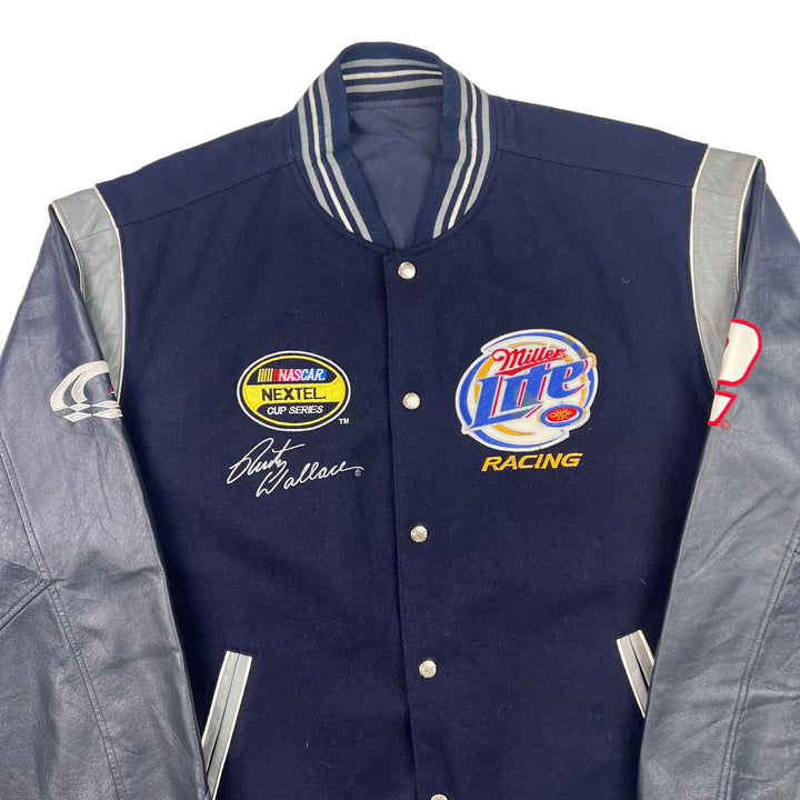 NASCAR Rusty Wallace Reversible Varsity Jacket Leather Sleeves Navy