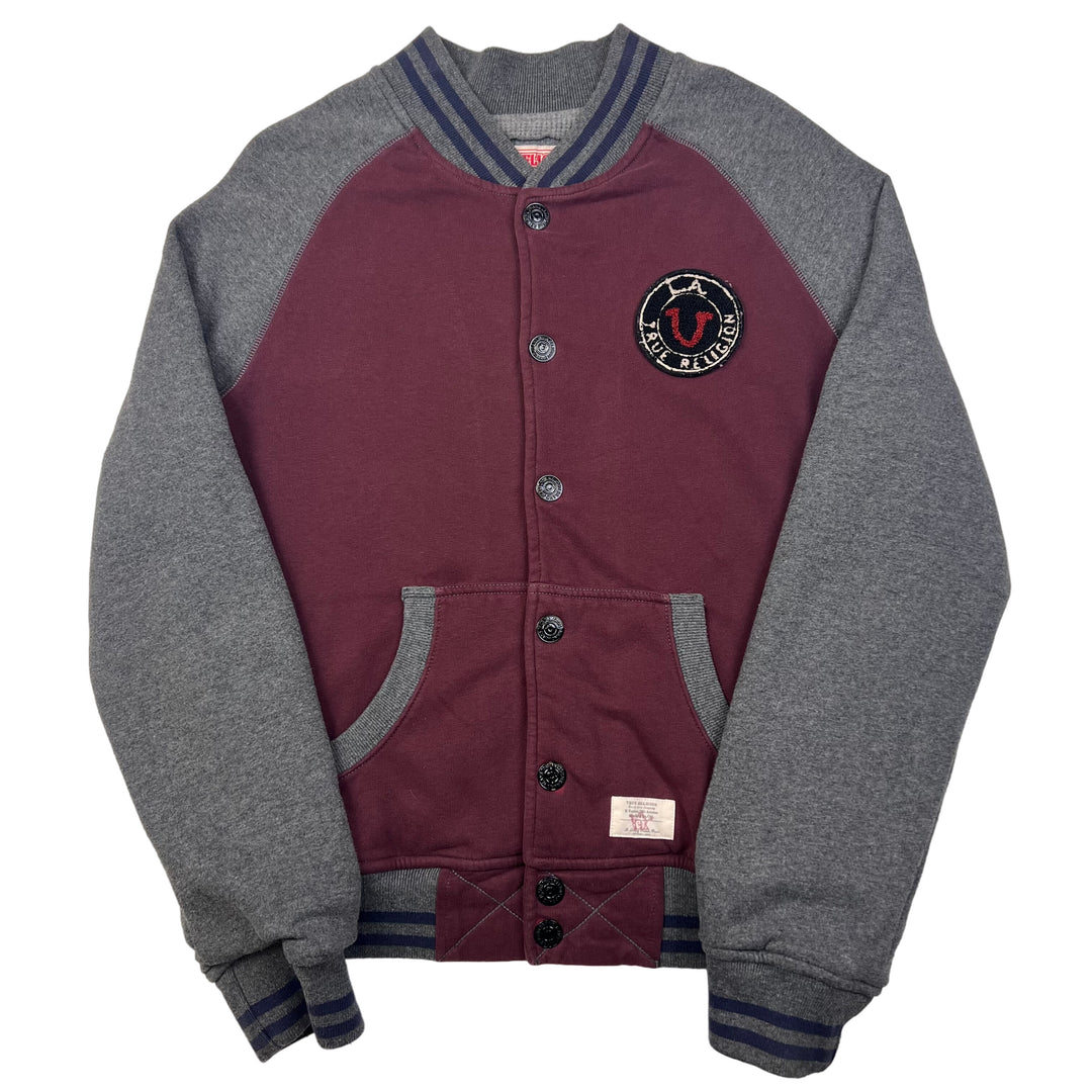 True Religion 00s Varsity Jacket Maroon Grey