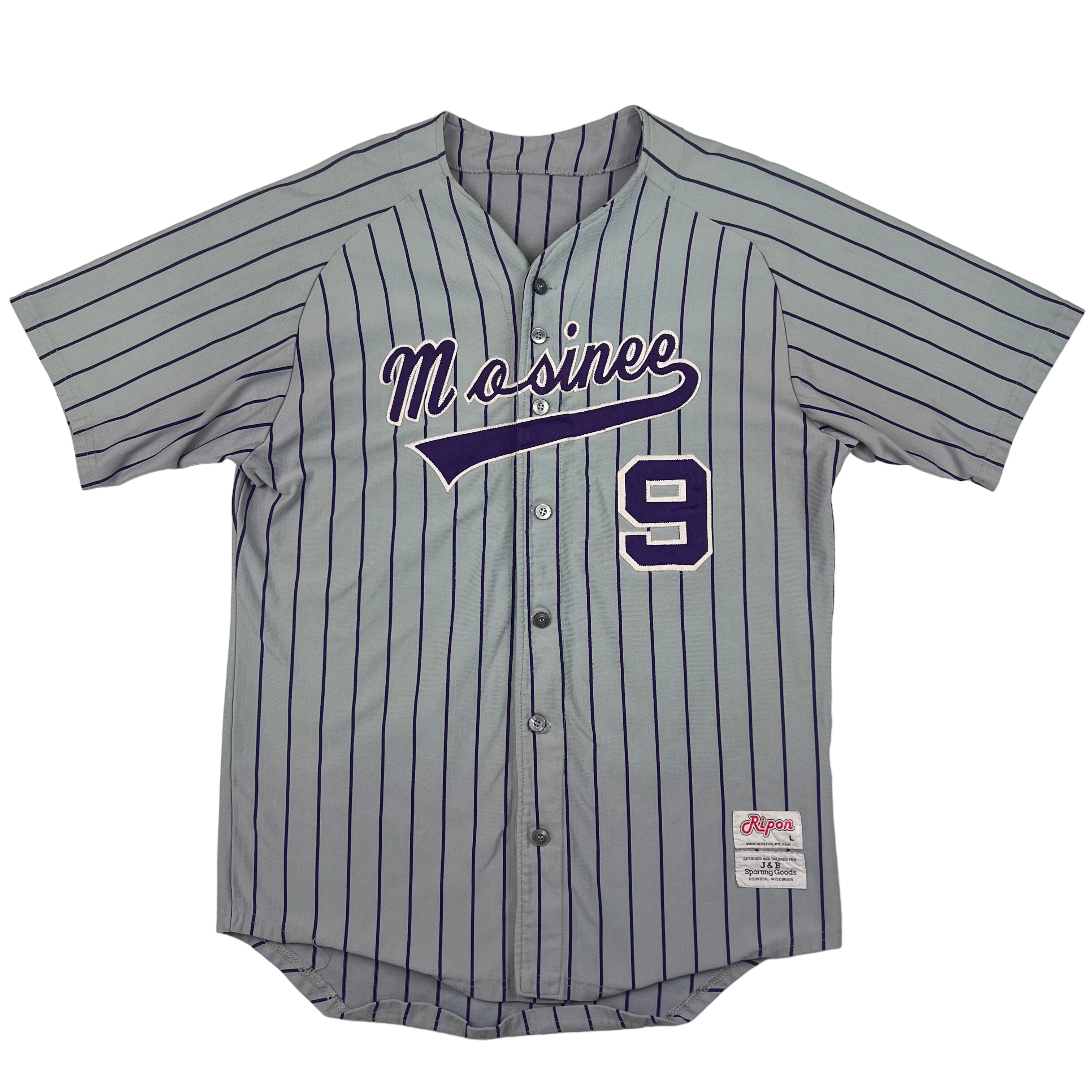 Vintage Striped Baseball Jersey Mosinee 9 Grey Purple